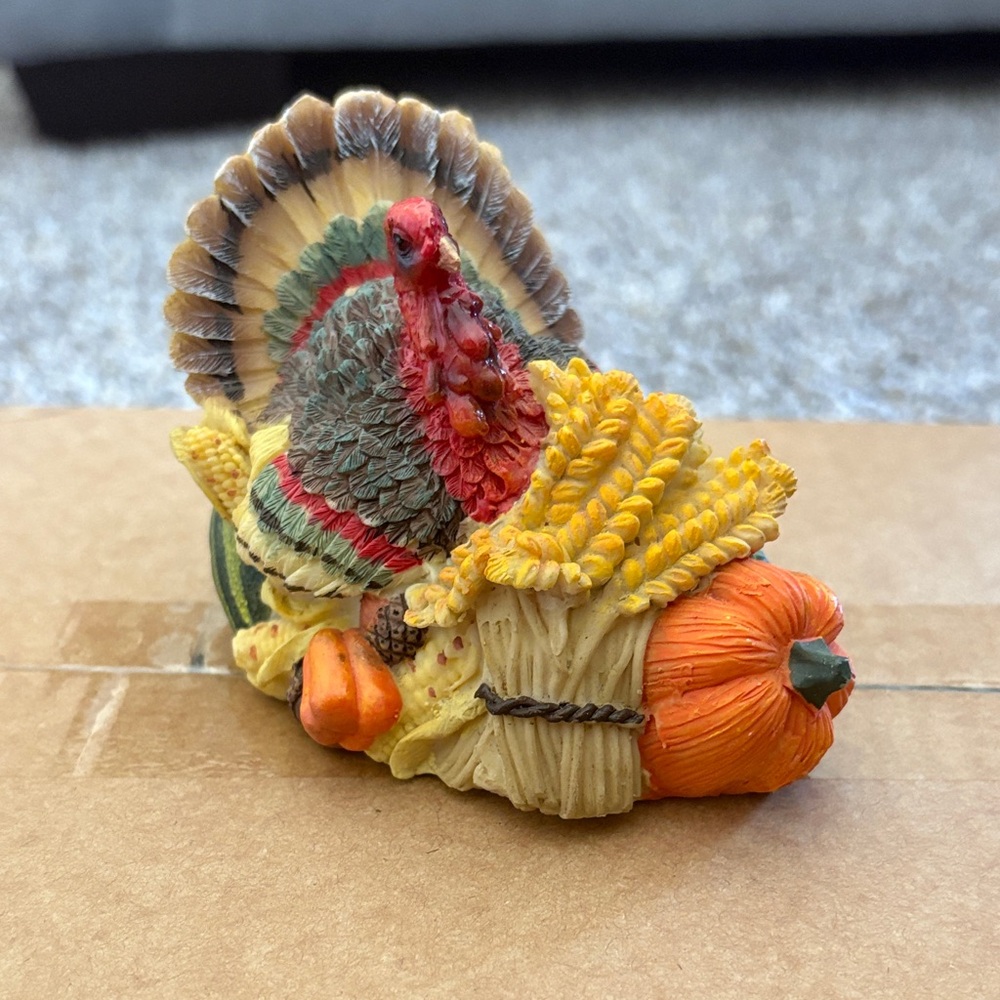 Colorful Turkey Figurine with Harvest Accents